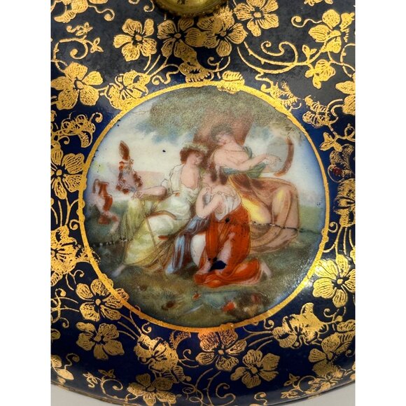 Vintage Lidded Cobalt Blue & Gold Porcelain Dish Classic Romantic Bonbon Trinket - Picture 3 of 11